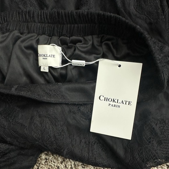 Black Lace Midi Ho Low Tiered Skirt Chokolate Paris Sz L‎ - Picture 7 of 11